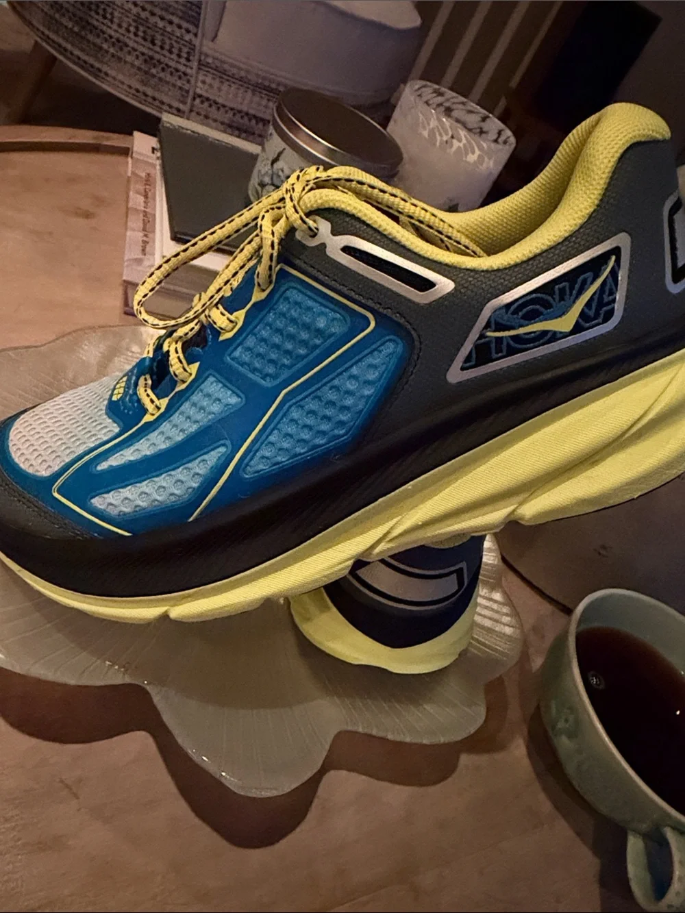 Hoka One One Blue and Yellow Women's Athletic Running Shoes